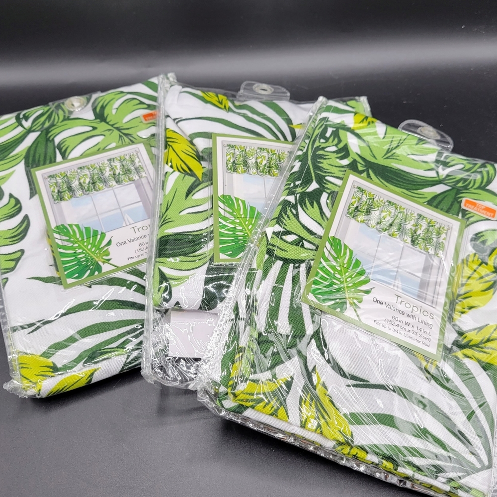 Valances Tropical Palms Lot of 3 By Colordrift 60" Wide x 14" Long New
